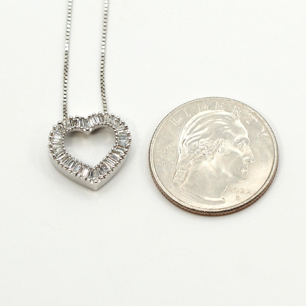 14K White Gold and Diamond Heart Pendant with 18 inch Box Chain