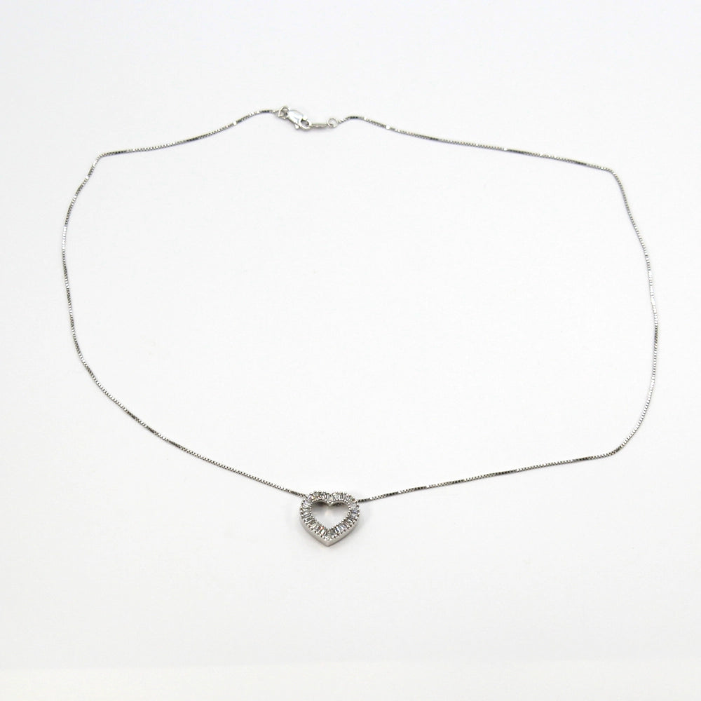 14K White Gold and Diamond Heart Pendant with 18 inch Box Chain