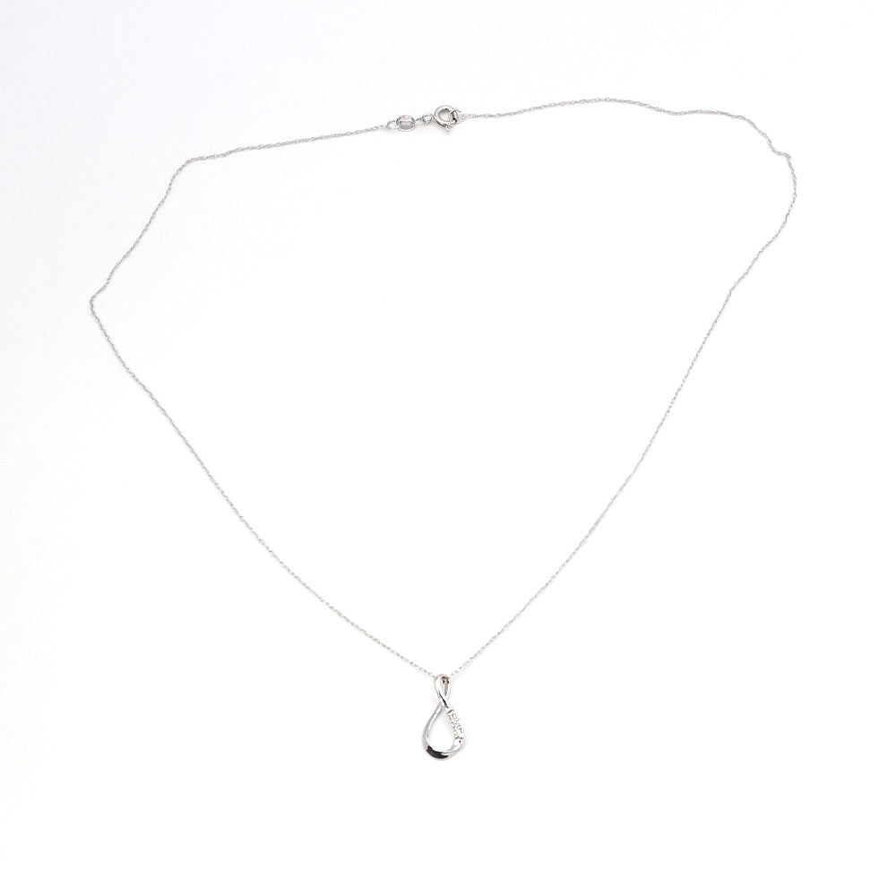 14K White Gold and Diamond Infinity Pendant with 18 inch Chain