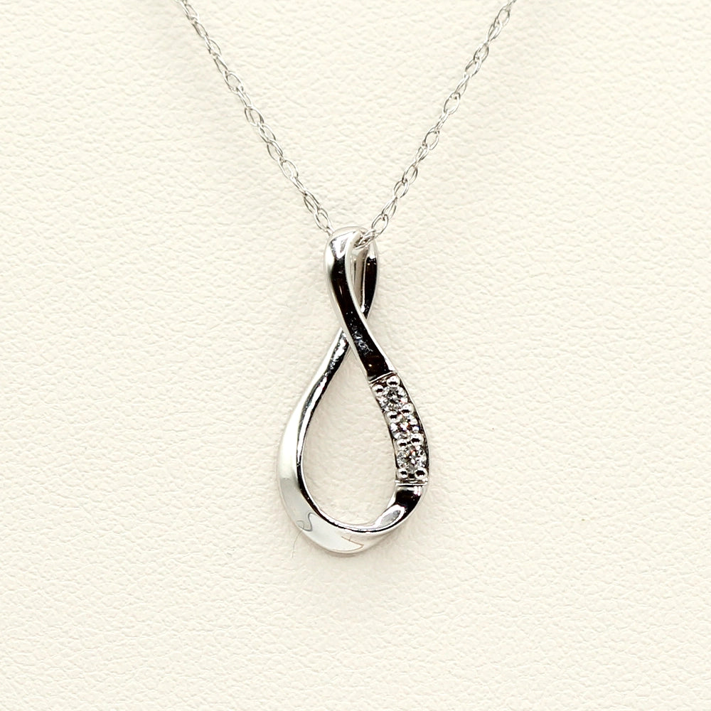 14K White Gold and Diamond Infinity Pendant with 18 inch Chain