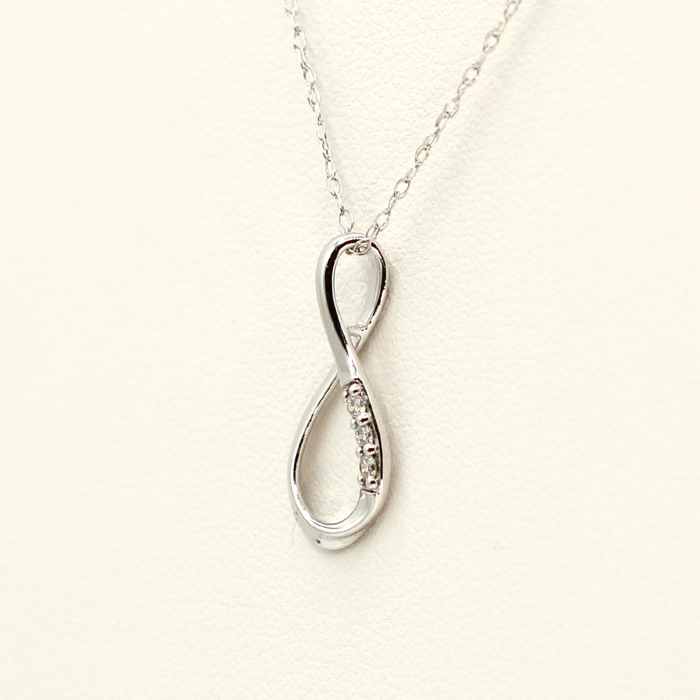 14K White Gold and Diamond Infinity Pendant with 18 inch Chain