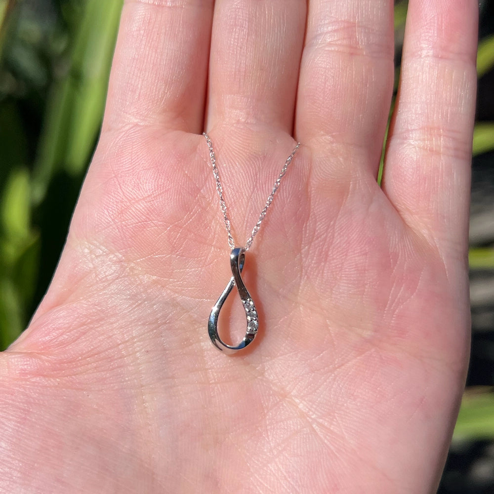 14K White Gold and Diamond Infinity Pendant with 18 inch Chain
