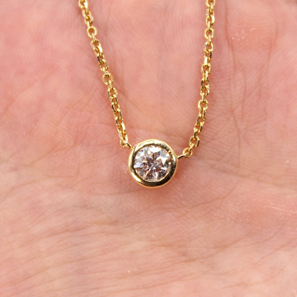 14K Yellow Gold and SI2 Diamond Harry Winston Style Station Necklace