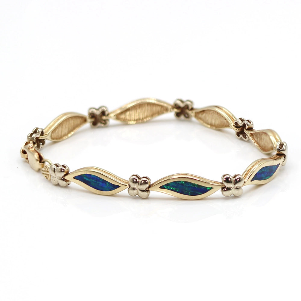 14K Yellow Gold and Black Opal Waves Bracelet SIZE 6.75