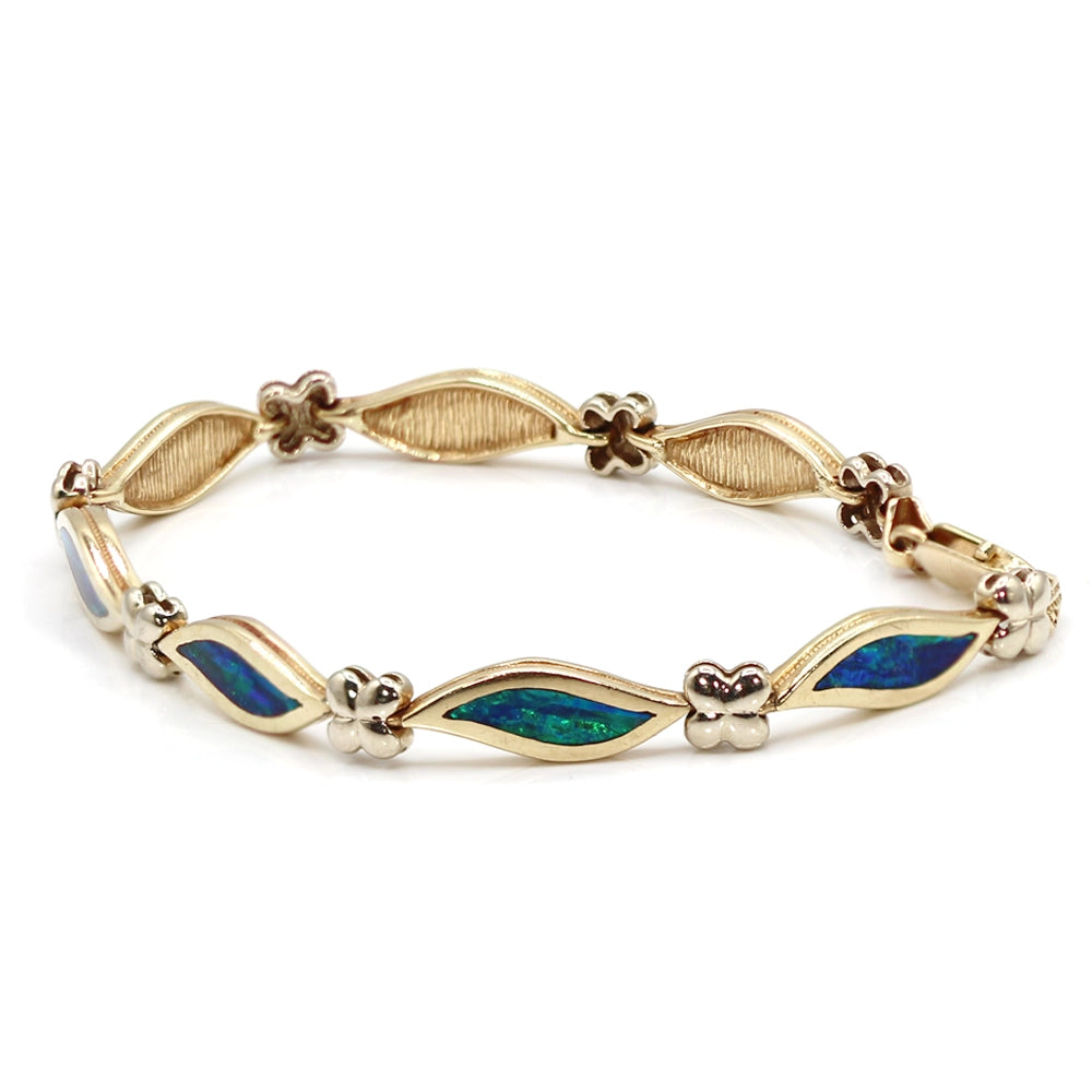 14K Yellow Gold and Black Opal Waves Bracelet SIZE 6.75