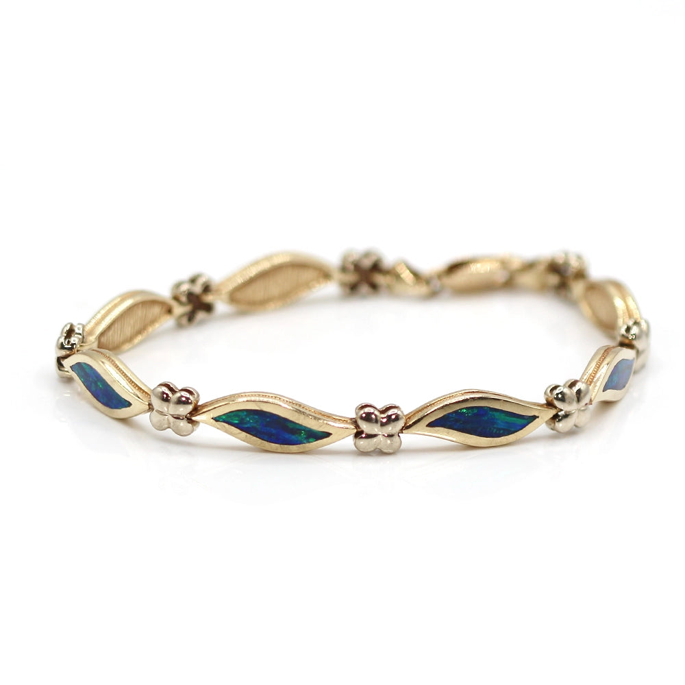 14K Yellow Gold and Black Opal Waves Bracelet SIZE 6.75