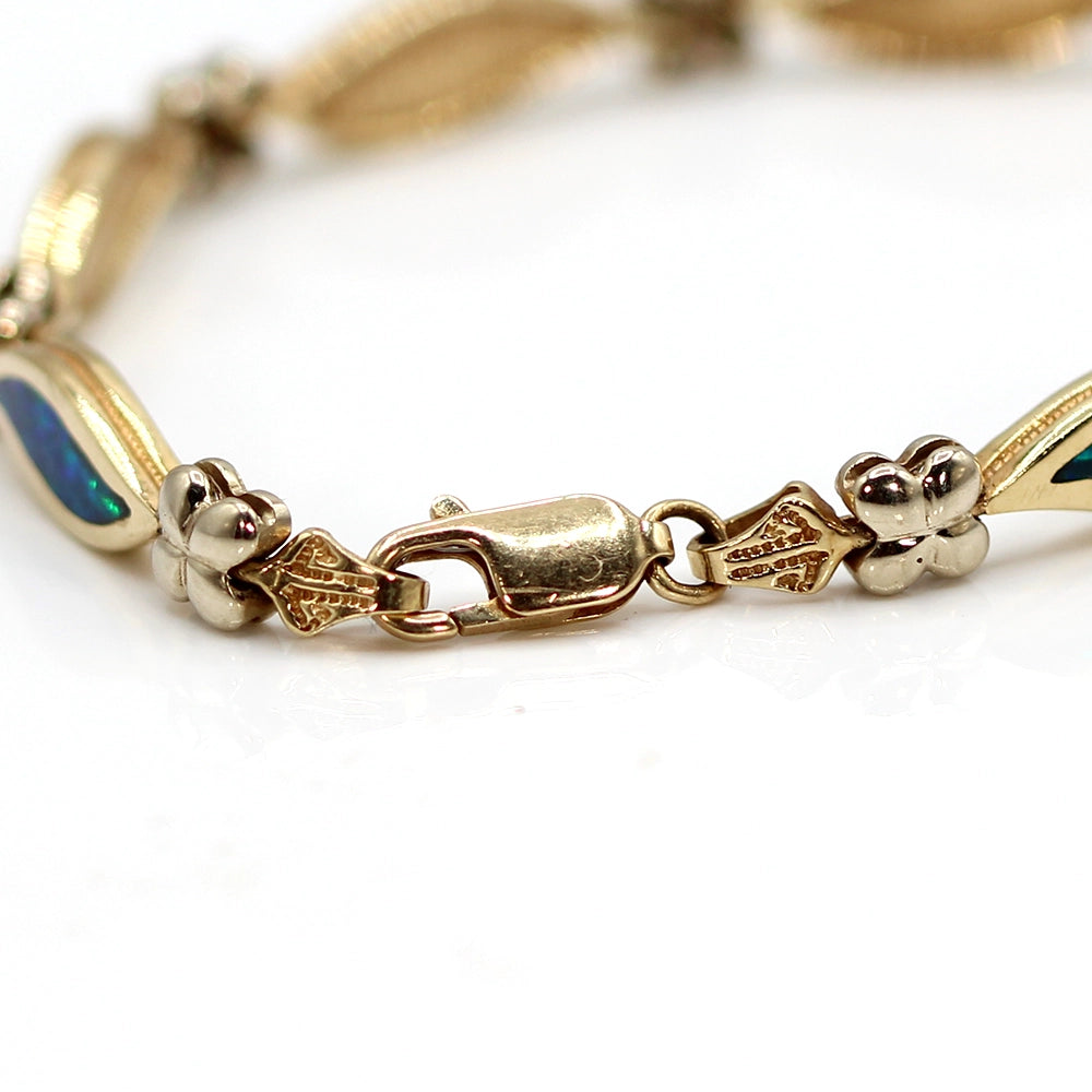 14K Yellow Gold and Black Opal Waves Bracelet SIZE 6.75