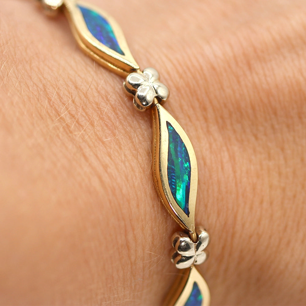 14K Yellow Gold and Black Opal Waves Bracelet SIZE 6.75