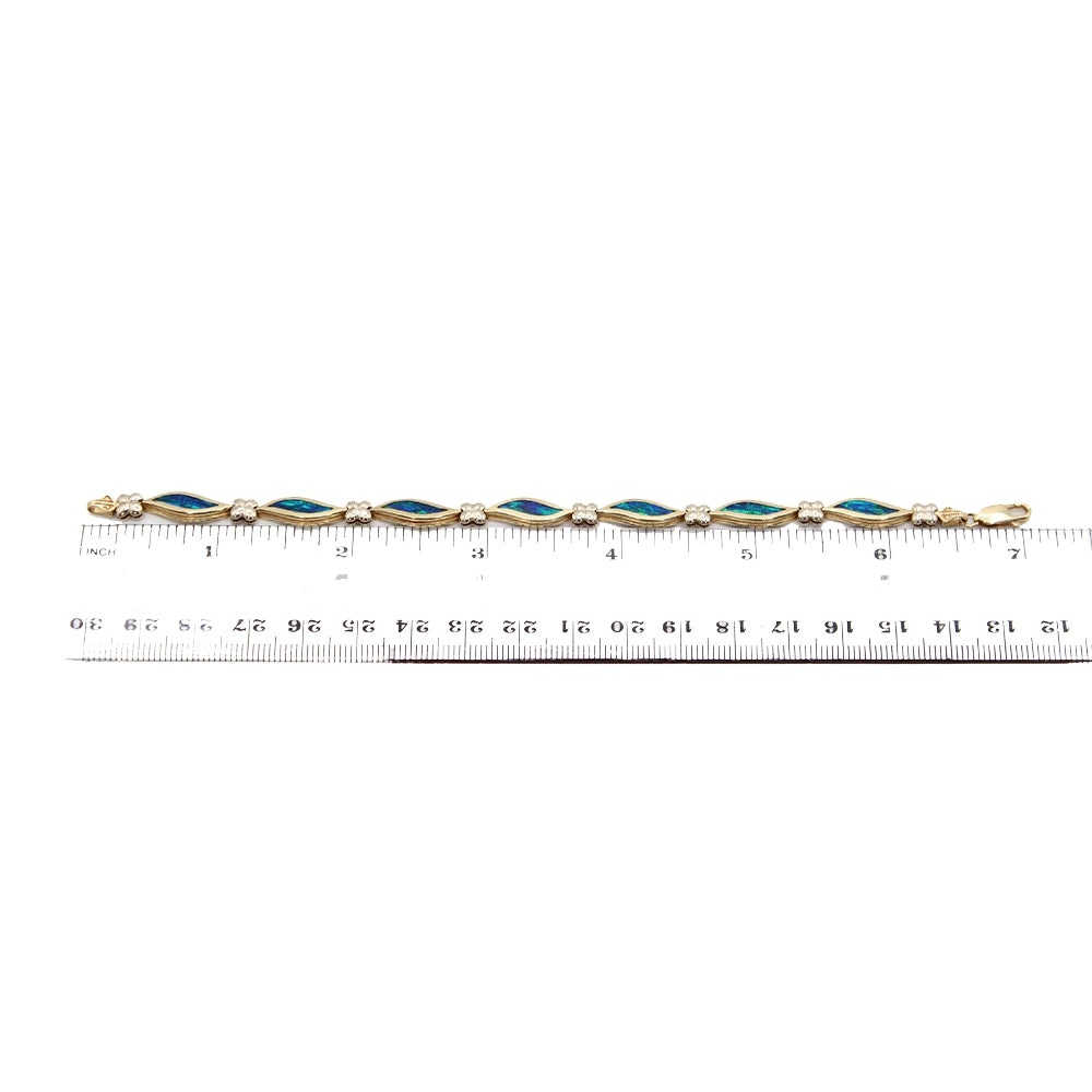 14K Yellow Gold and Black Opal Waves Bracelet SIZE 6.75