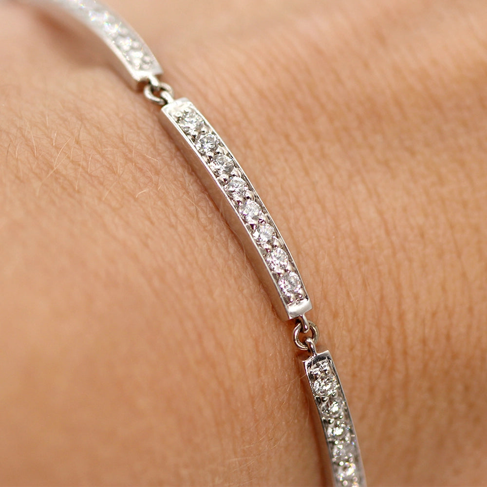 14K White Gold Bar Link Bracelet SIZE 7