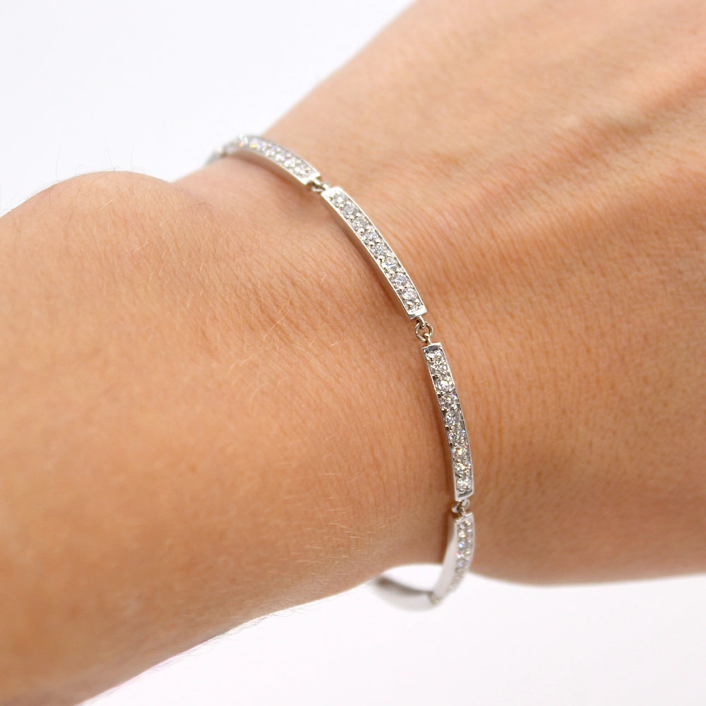 14K White Gold Bar Link Bracelet SIZE 7