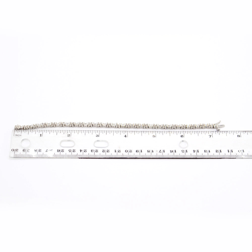 14K White Gold Baguette and Round Brilliant Cut Diamond Tennis Bracelet SIZE 7