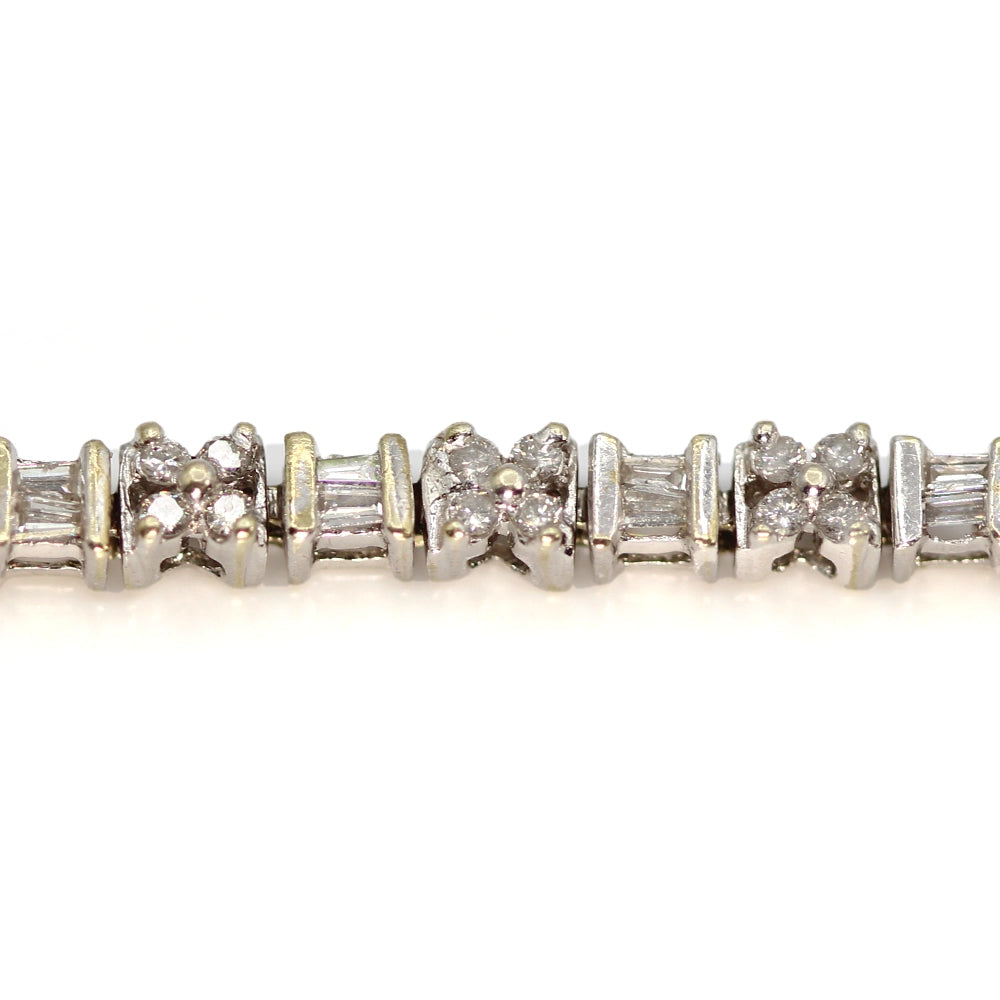14K White Gold Baguette and Round Brilliant Cut Diamond Tennis Bracelet SIZE 7