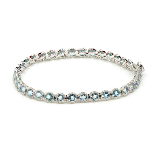 14K White Gold and Aquamarine Tennis Bracelet SIZE 7