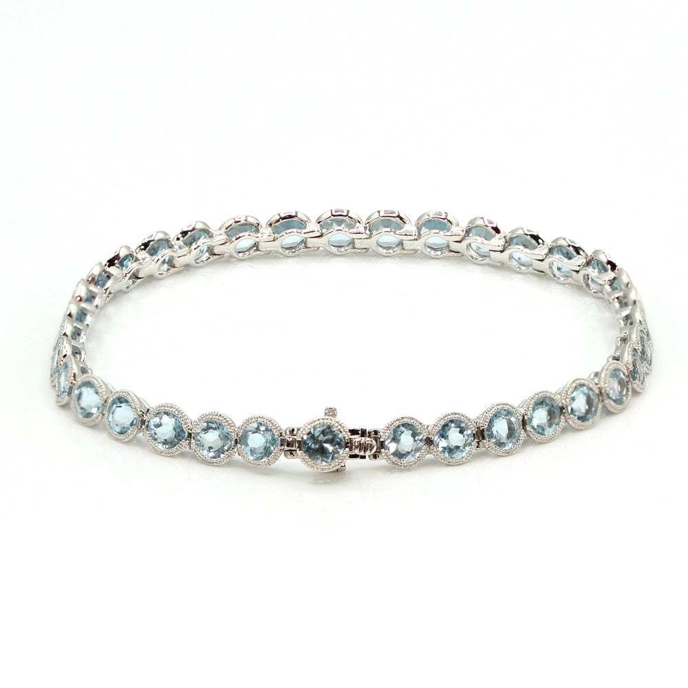 14K White Gold and Aquamarine Tennis Bracelet SIZE 7