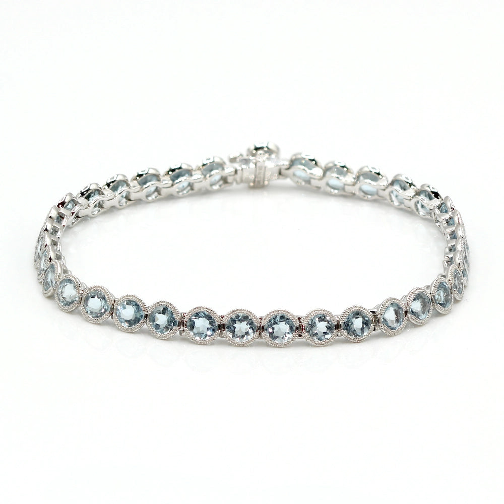 14K White Gold and Aquamarine Tennis Bracelet SIZE 7