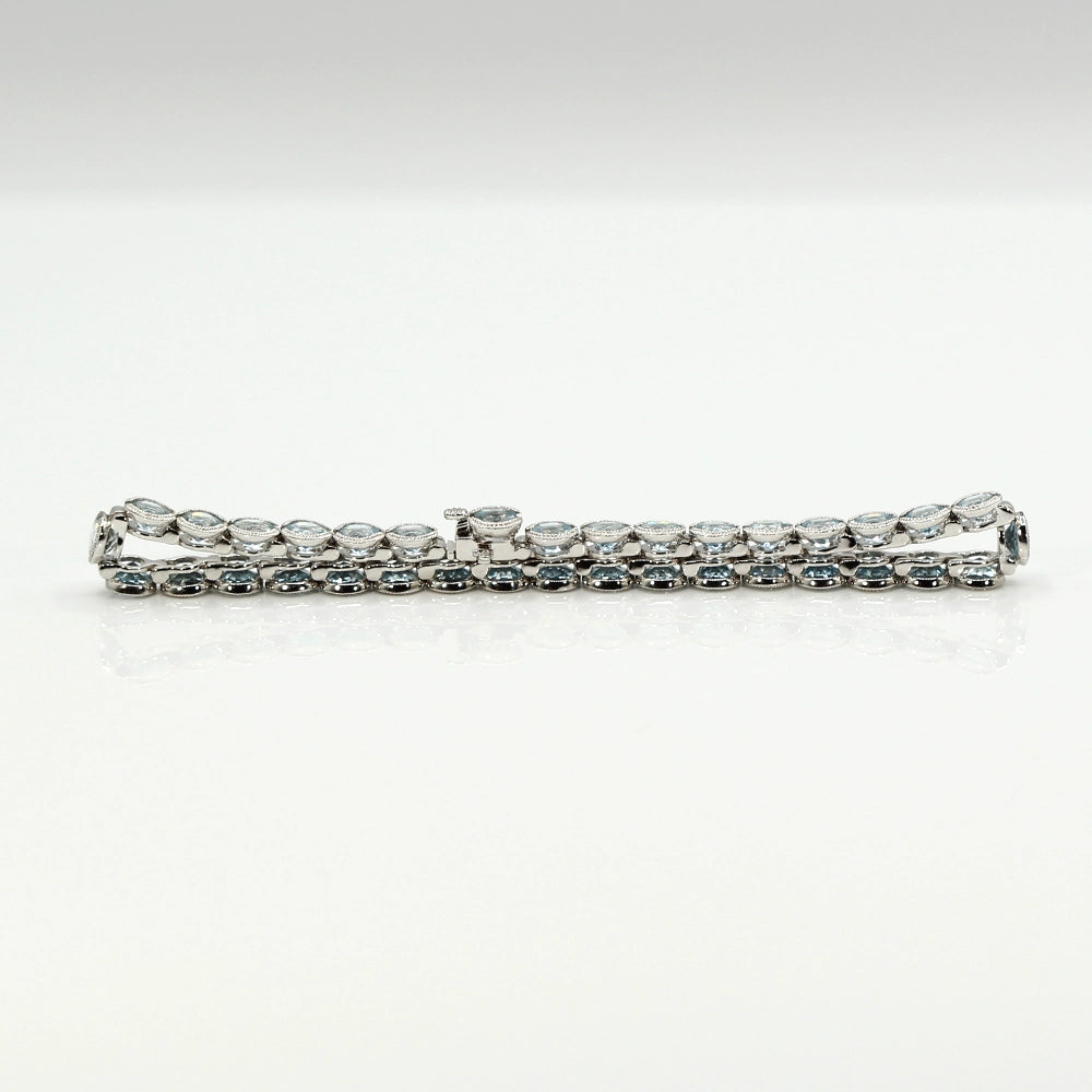 14K White Gold and Aquamarine Tennis Bracelet SIZE 7
