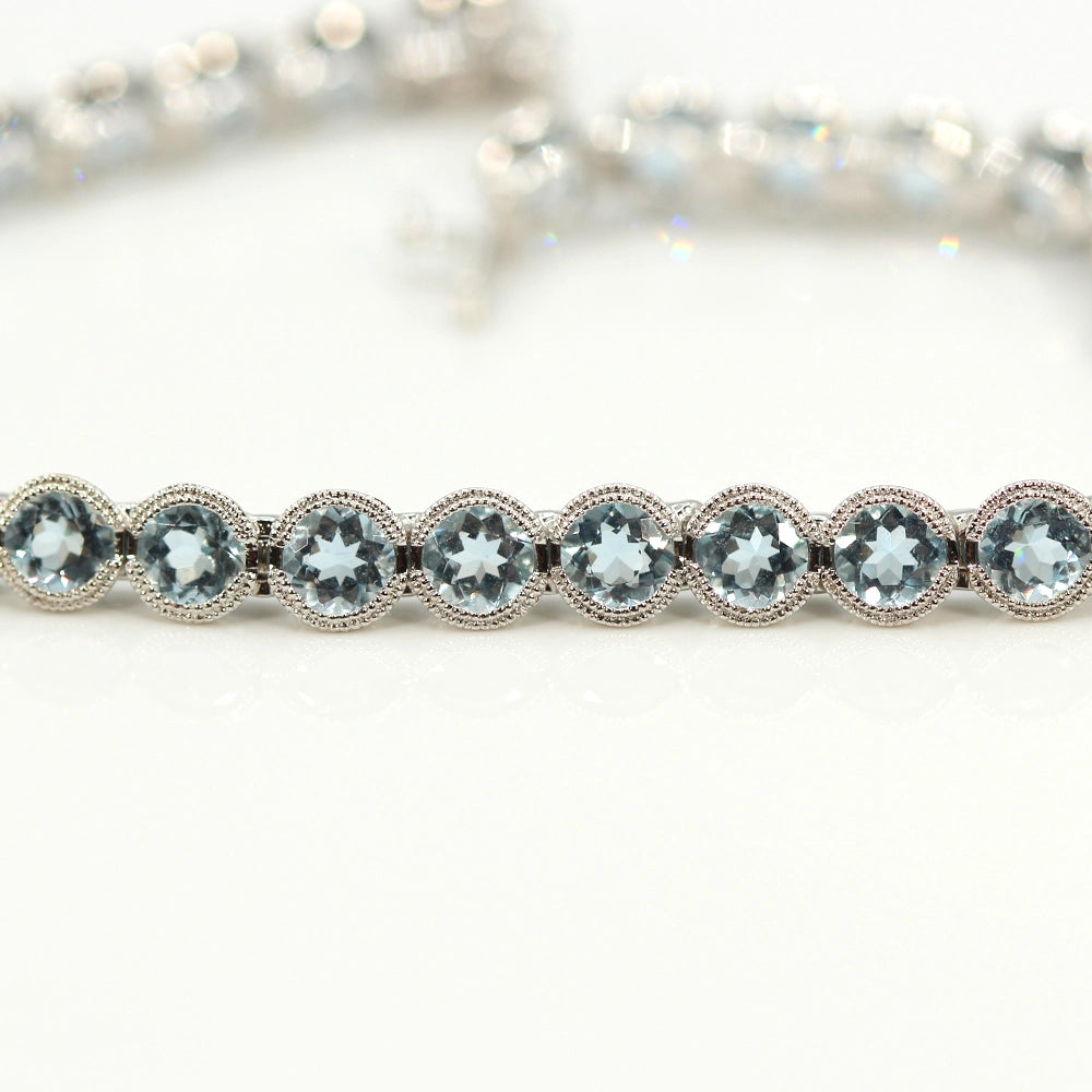 14K White Gold and Aquamarine Tennis Bracelet SIZE 7