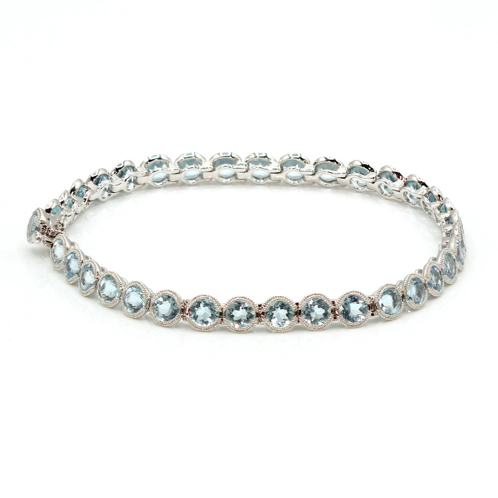 14K White Gold and Aquamarine Tennis Bracelet SIZE 7