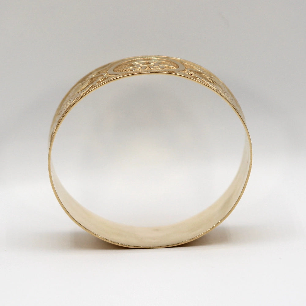 Double Dragon Double Happiness 14K Yellow Gold Bangle Bracelet SIZE 8.5