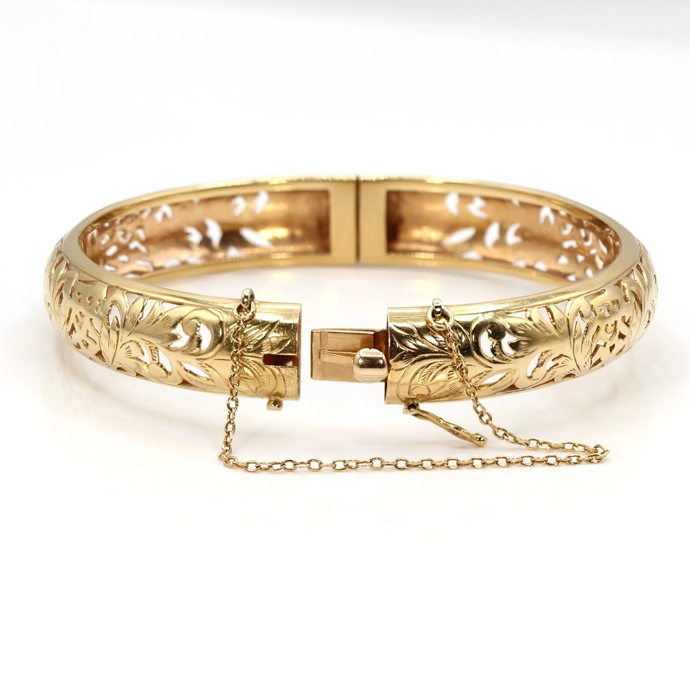 RARE Ming’s Hawaii 14K Yellow Gold Hinged Bangle Bracelet SIZE 7
