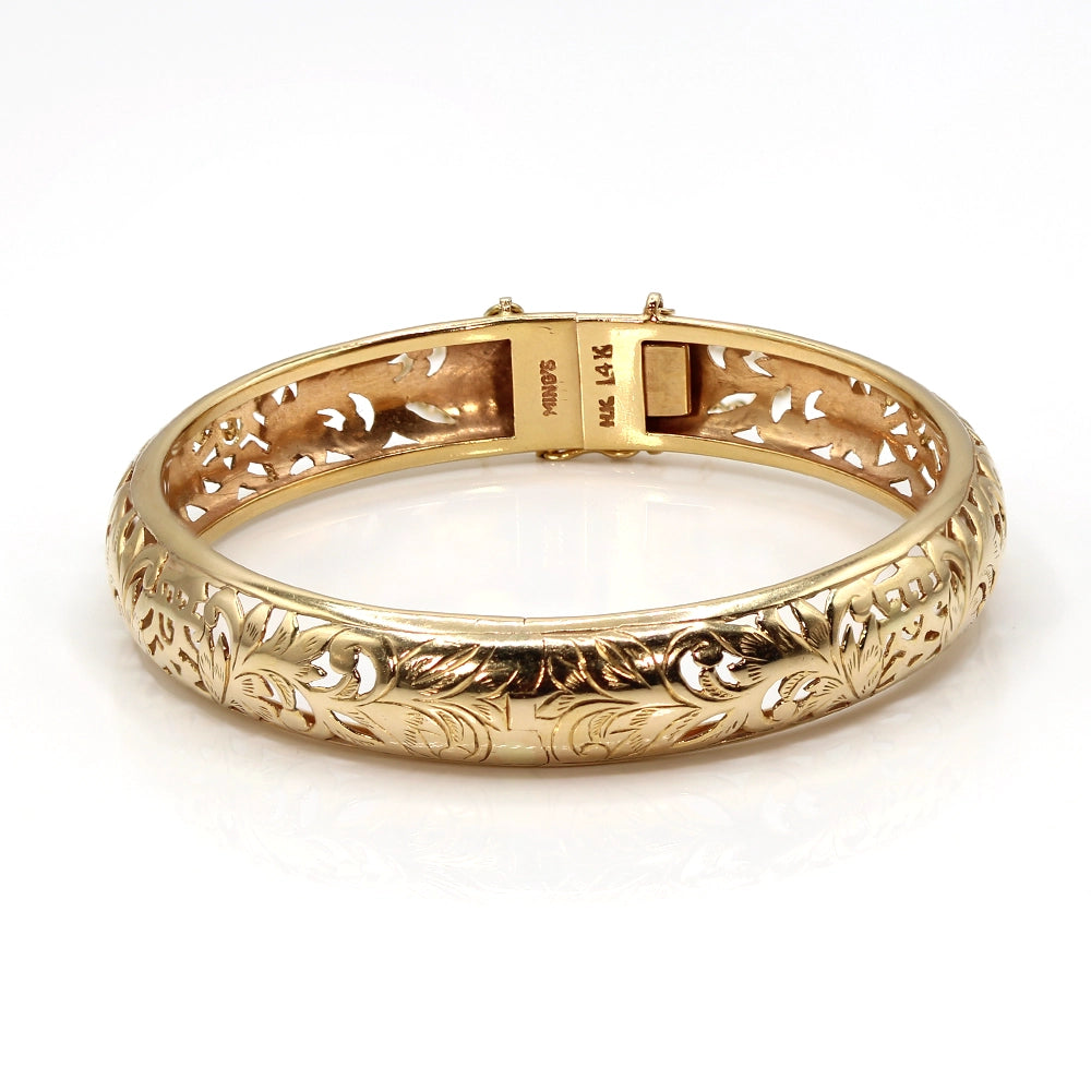 RARE Ming’s Hawaii 14K Yellow Gold Hinged Bangle Bracelet SIZE 7