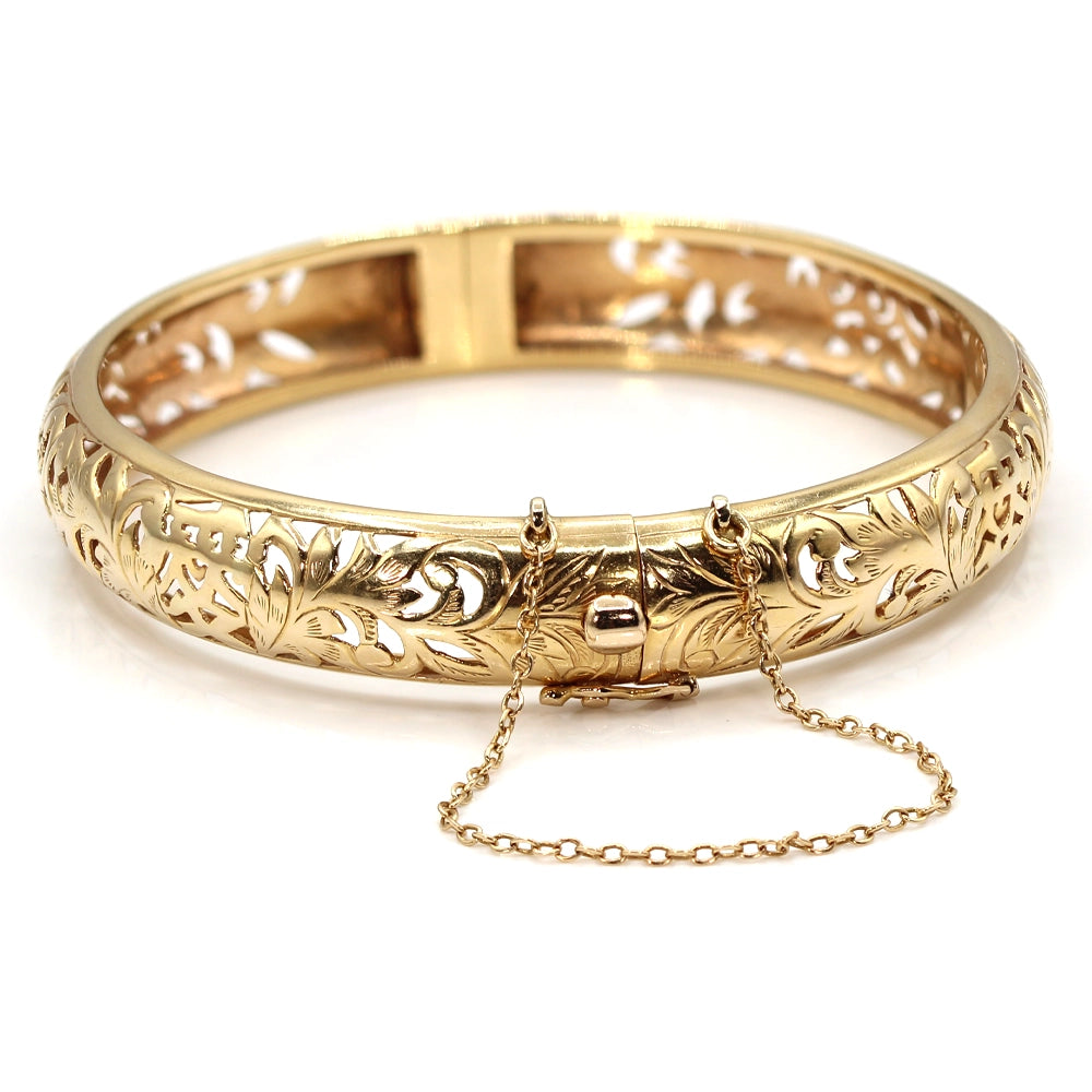 RARE Ming’s Hawaii 14K Yellow Gold Hinged Bangle Bracelet SIZE 7