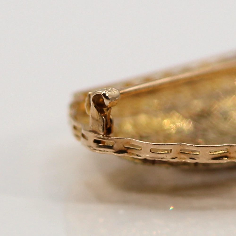 14K Yellow Gold and Diamond Filigree Brooch