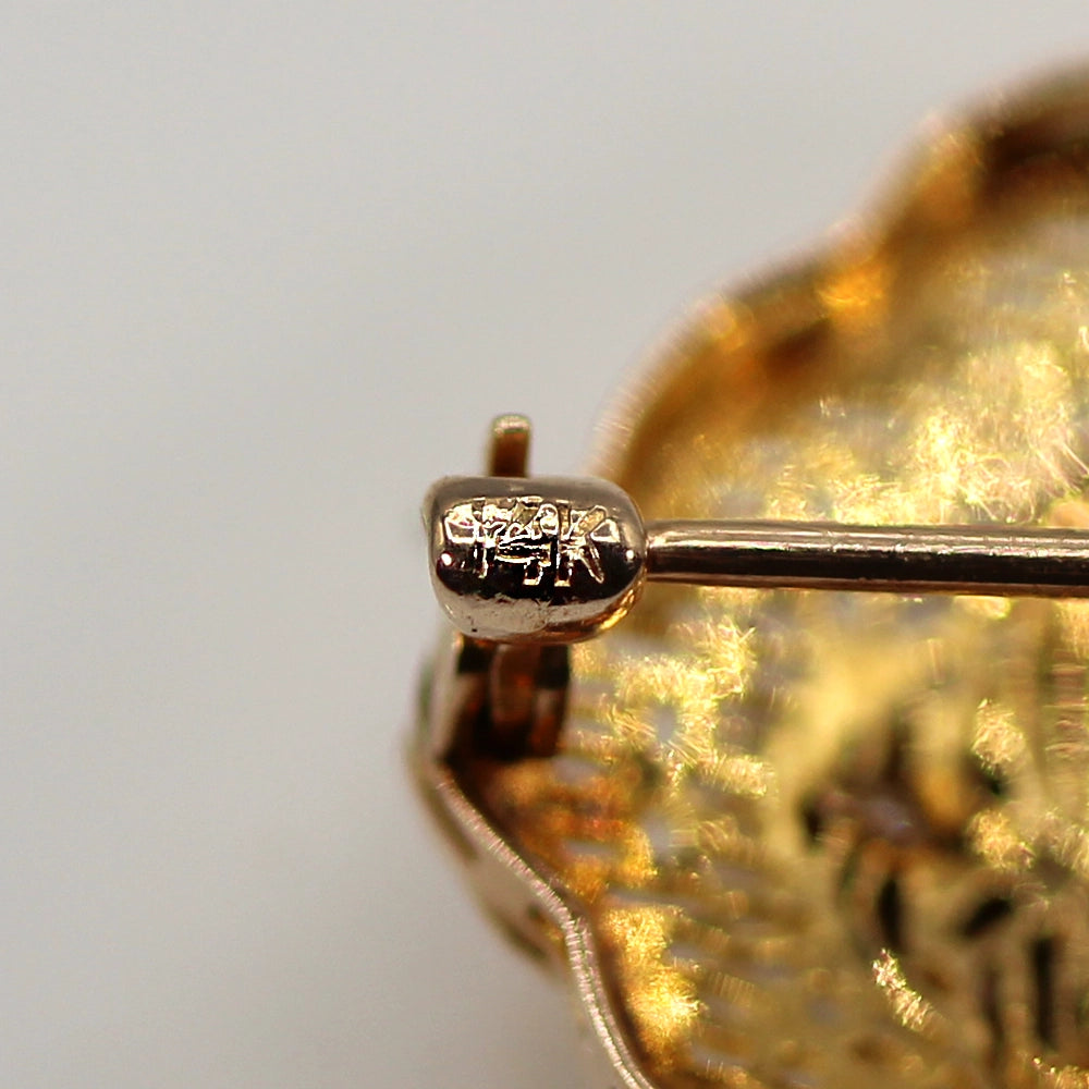 14K Yellow Gold and Diamond Filigree Brooch