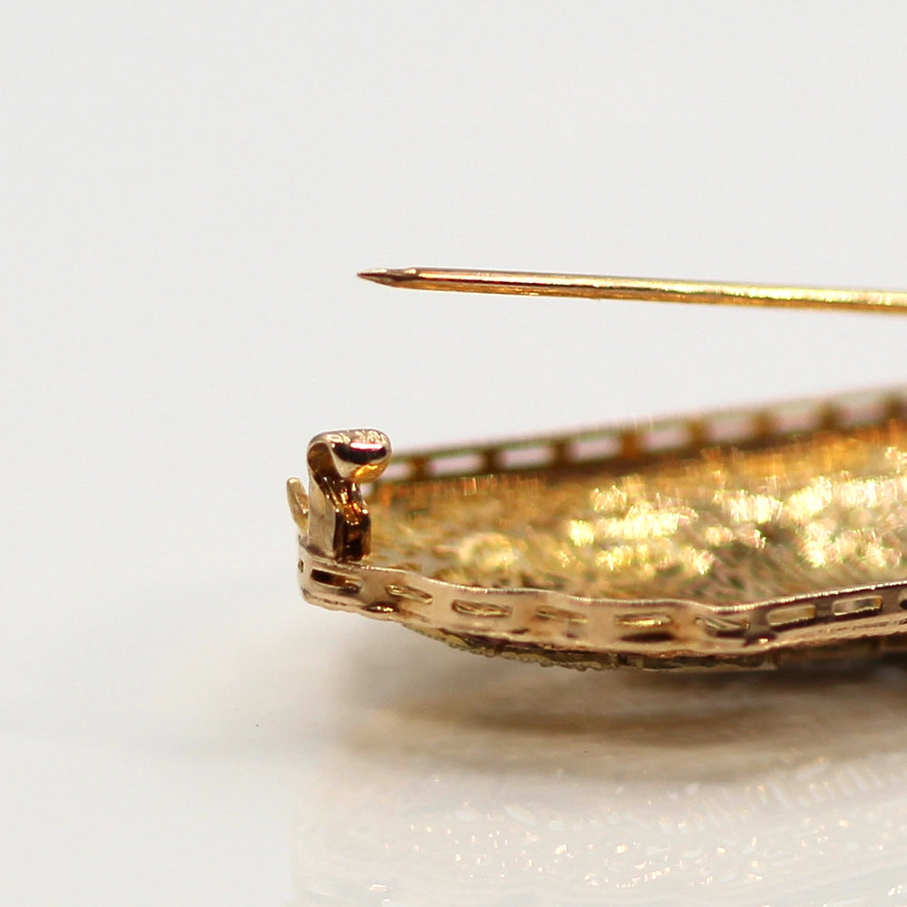 14K Yellow Gold and Diamond Filigree Brooch