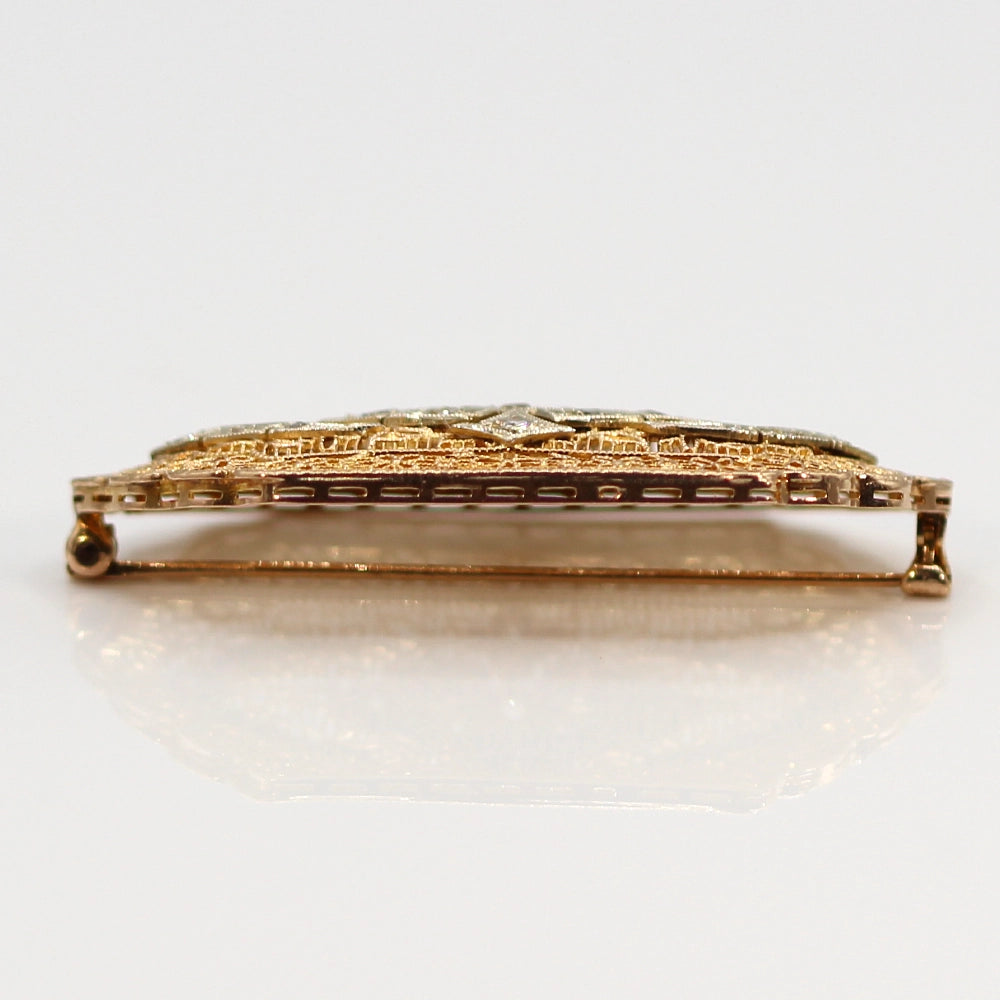 14K Yellow Gold and Diamond Filigree Brooch