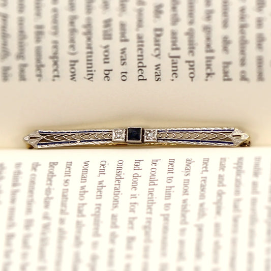 Vintage 14K Gold Sapphire and Diamond Bar Pin