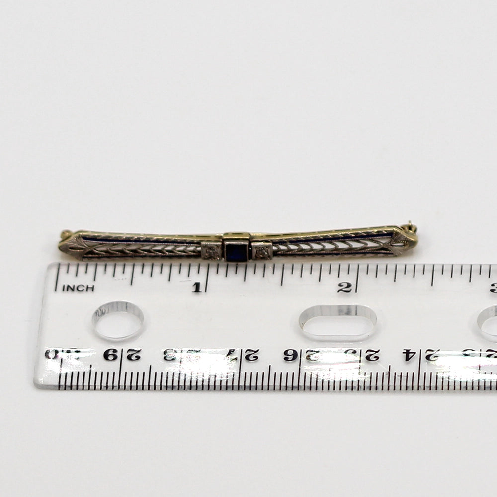 Vintage 14K Gold Sapphire and Diamond Bar Pin