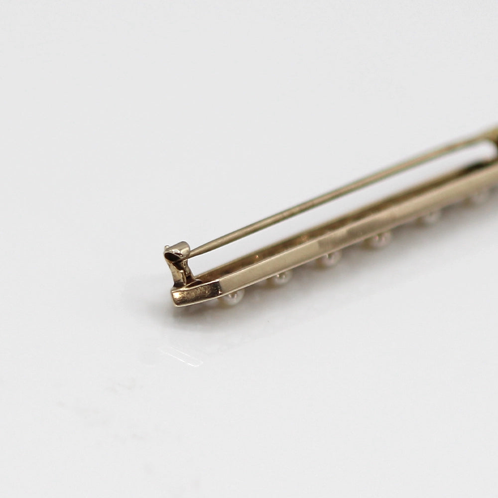 Antique 14K Yellow Gold Old Mine Cut Diamond and Pearl Brooch