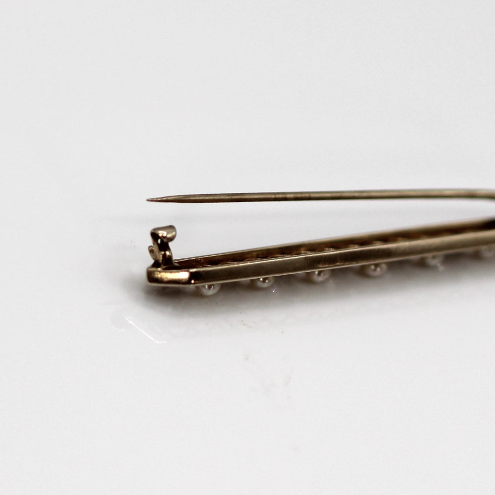 Antique 14K Yellow Gold Old Mine Cut Diamond and Pearl Brooch