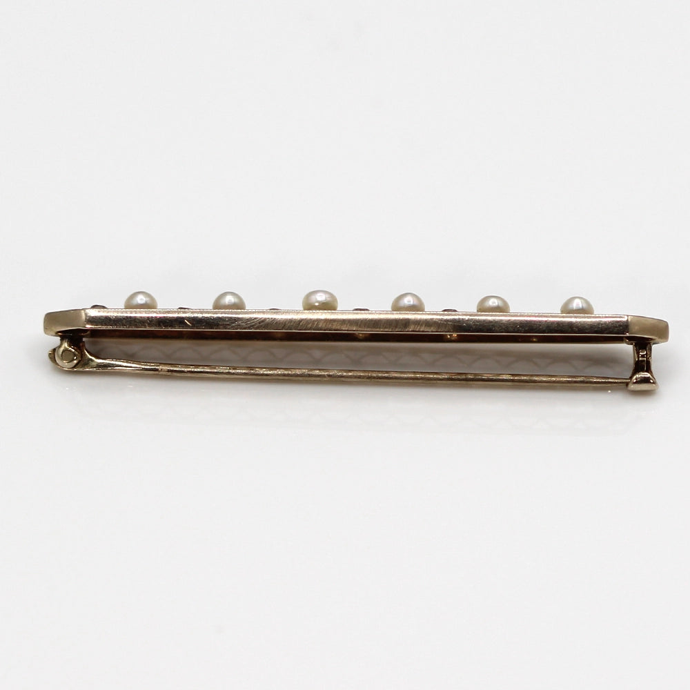 Antique 14K Yellow Gold Old Mine Cut Diamond and Pearl Brooch