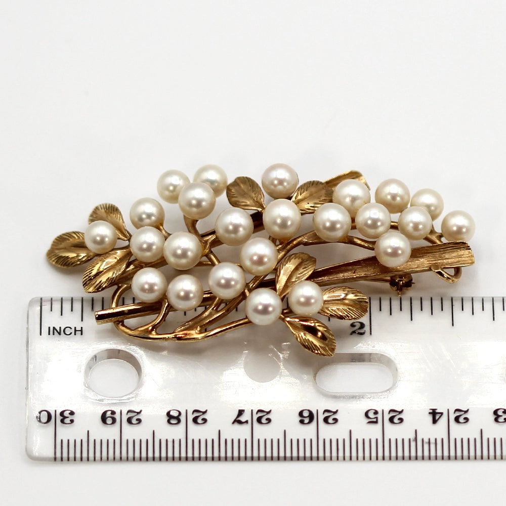 Ming’s Hawai’i 14K Yellow Gold and Pearl Cluster Branch Brooch