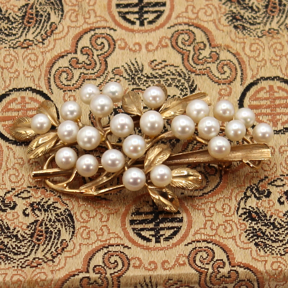 Ming’s Hawai’i 14K Yellow Gold and Pearl Cluster Branch Brooch