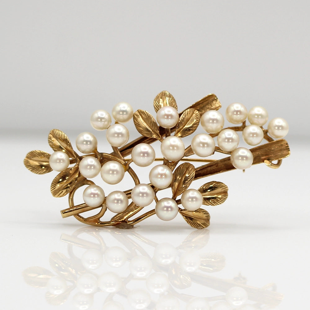 Ming’s Hawai’i 14K Yellow Gold and Pearl Cluster Branch Brooch