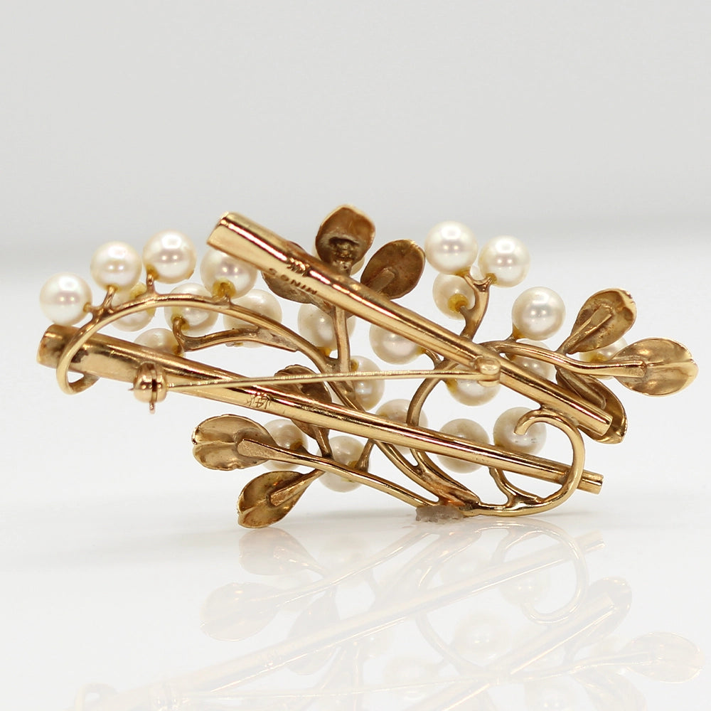 Ming’s Hawai’i 14K Yellow Gold and Pearl Cluster Branch Brooch