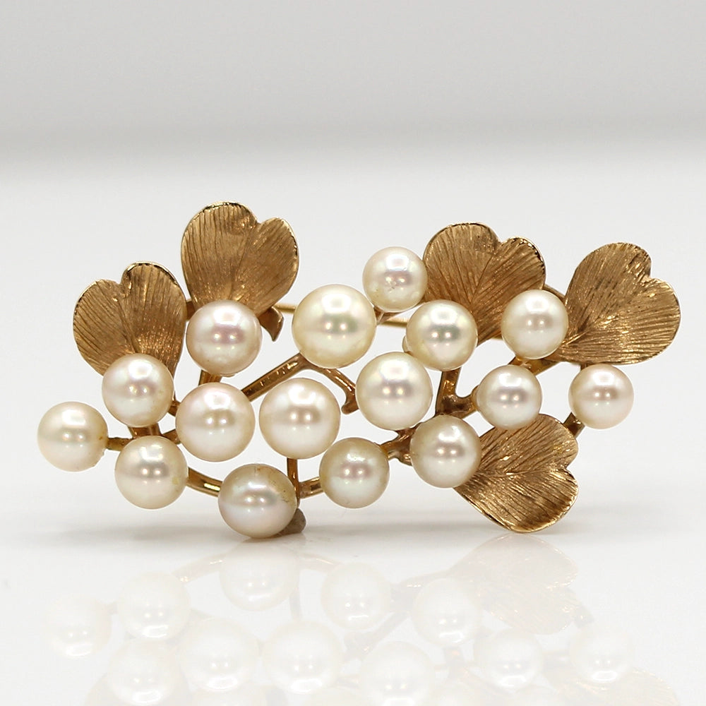 Ming’s Hawai’i 14K Yellow Gold and Pearl Cluster Leaf Brooch