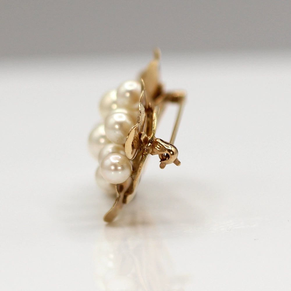 Ming’s Hawai’i 14K Yellow Gold and Pearl Cluster Leaf Brooch