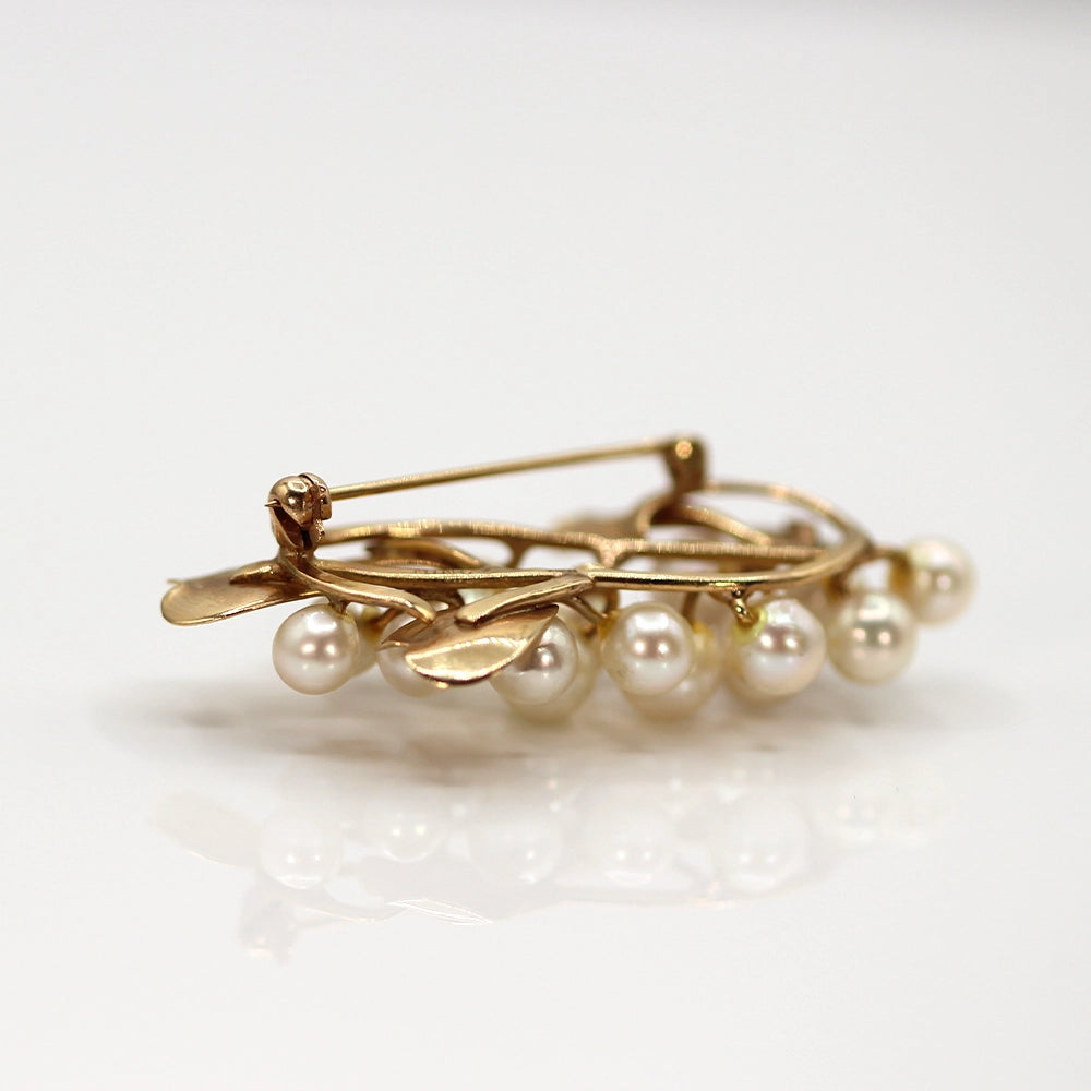Ming’s Hawai’i 14K Yellow Gold and Pearl Cluster Leaf Brooch