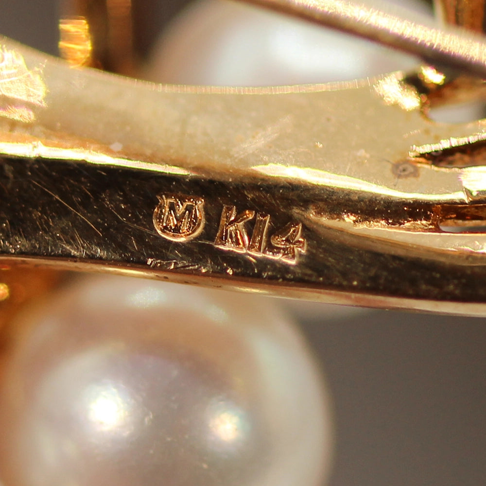 Mikimoto Pearl and 14K Yellow Gold Ribbon Brooch