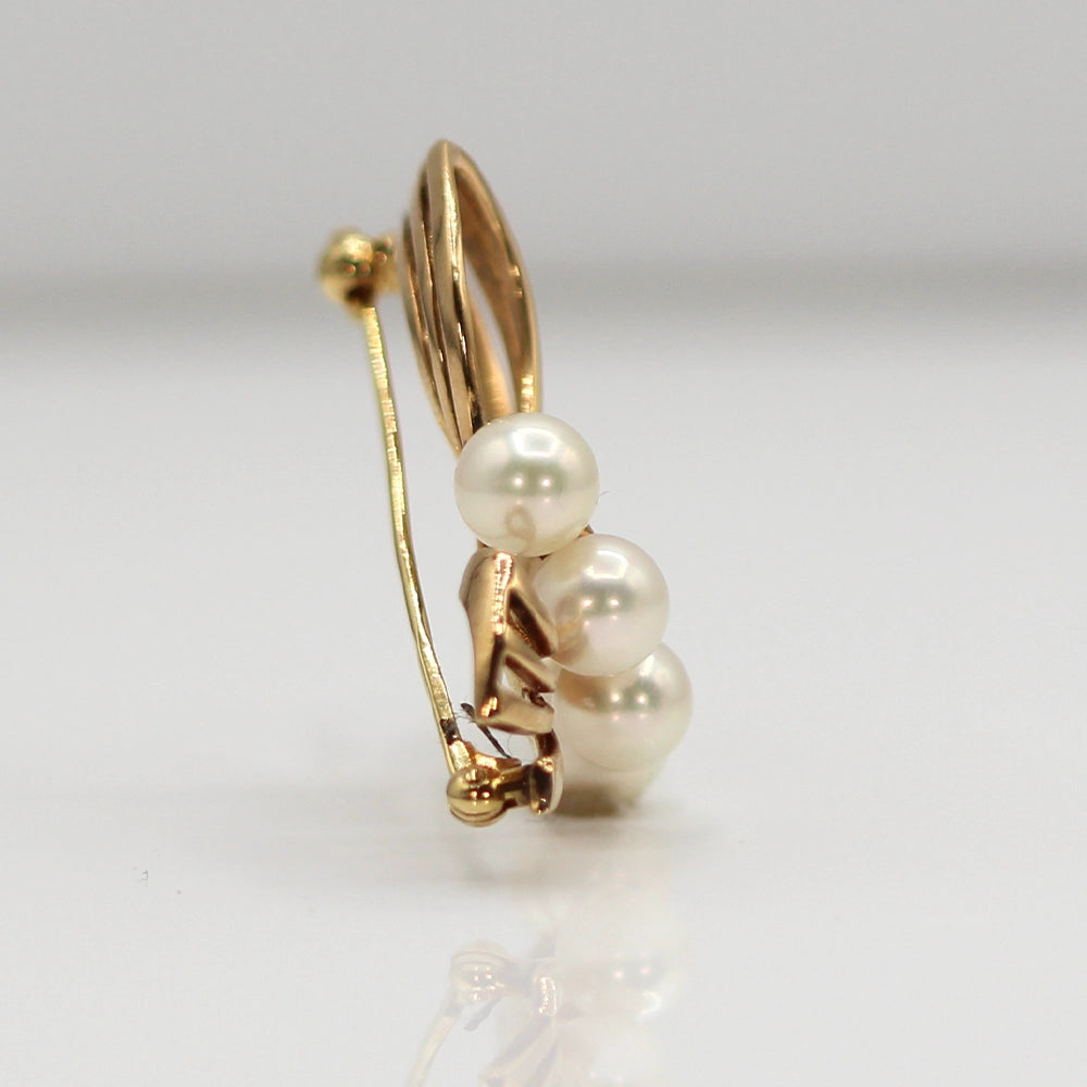 Mikimoto Pearl and 14K Yellow Gold Ribbon Brooch