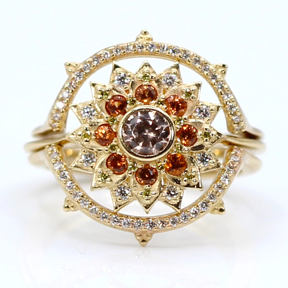 14K Yellow Gold 'Sun and Compass' Stacking Ring Set SIZE 9