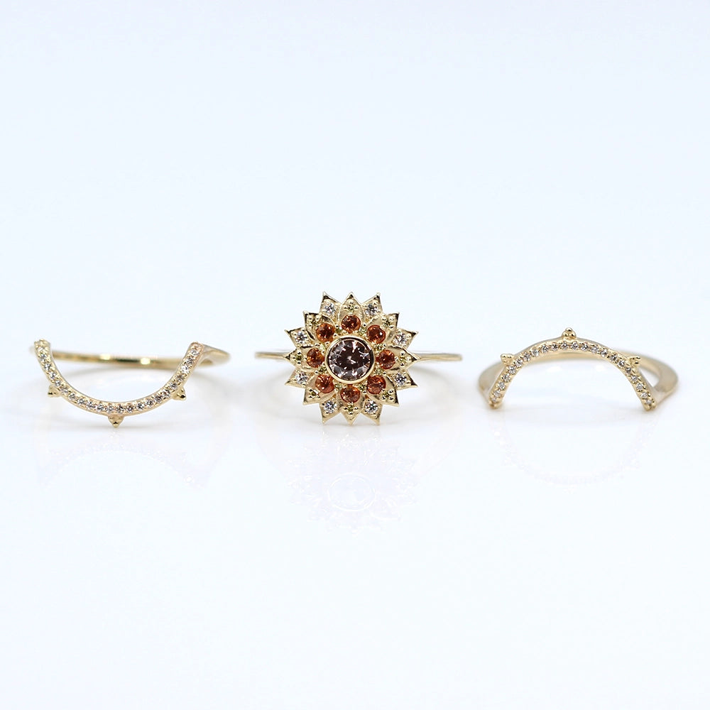 14K Yellow Gold 'Sun and Compass' Stacking Ring Set SIZE 9
