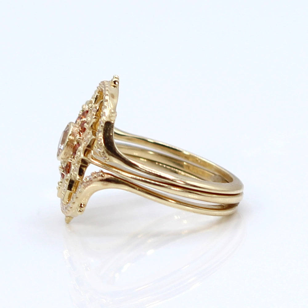 14K Yellow Gold 'Sun and Compass' Stacking Ring Set SIZE 9