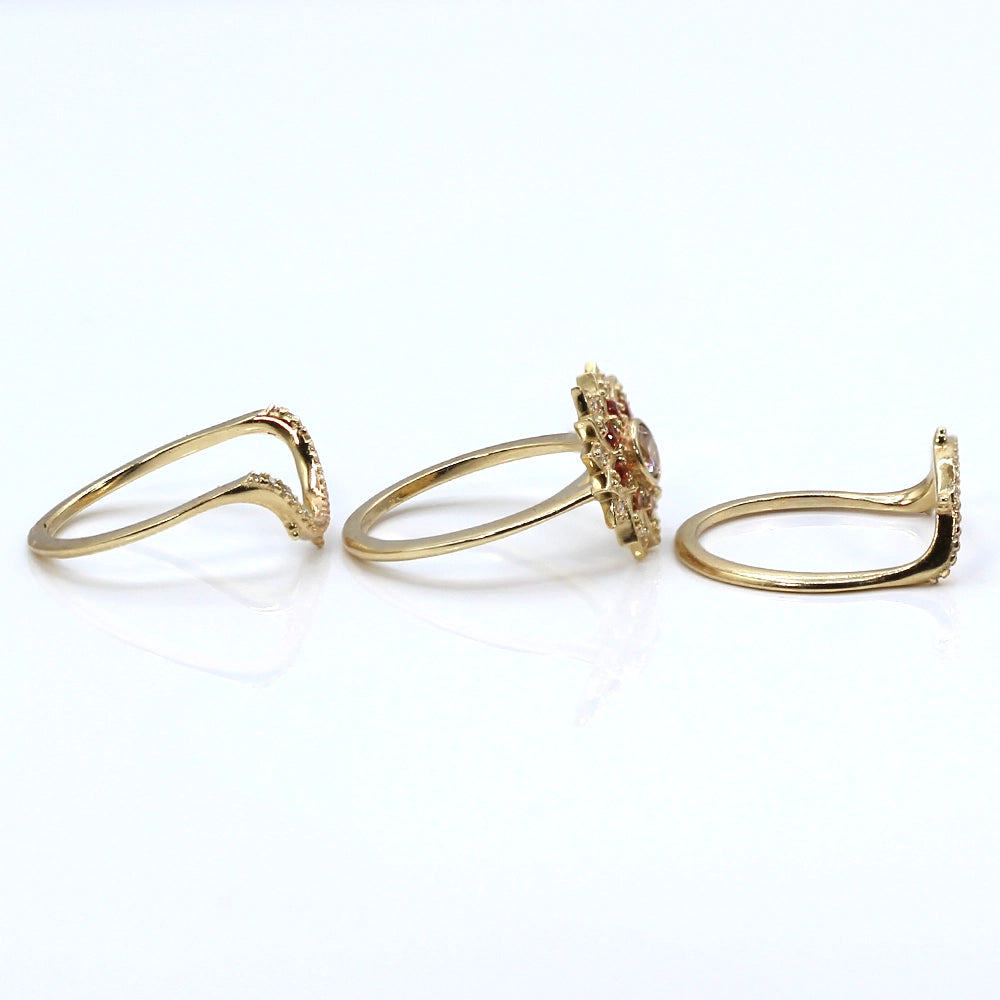 14K Yellow Gold 'Sun and Compass' Stacking Ring Set SIZE 9