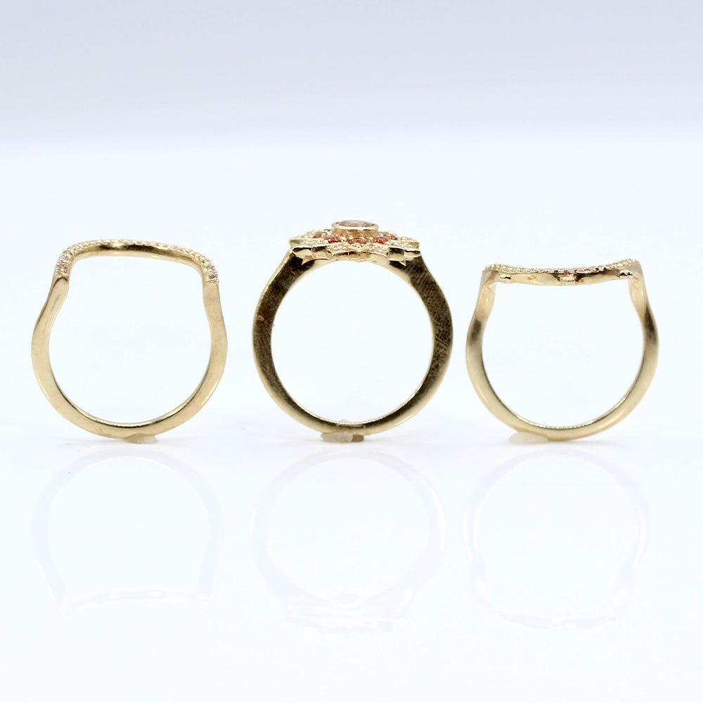 14K Yellow Gold 'Sun and Compass' Stacking Ring Set SIZE 9